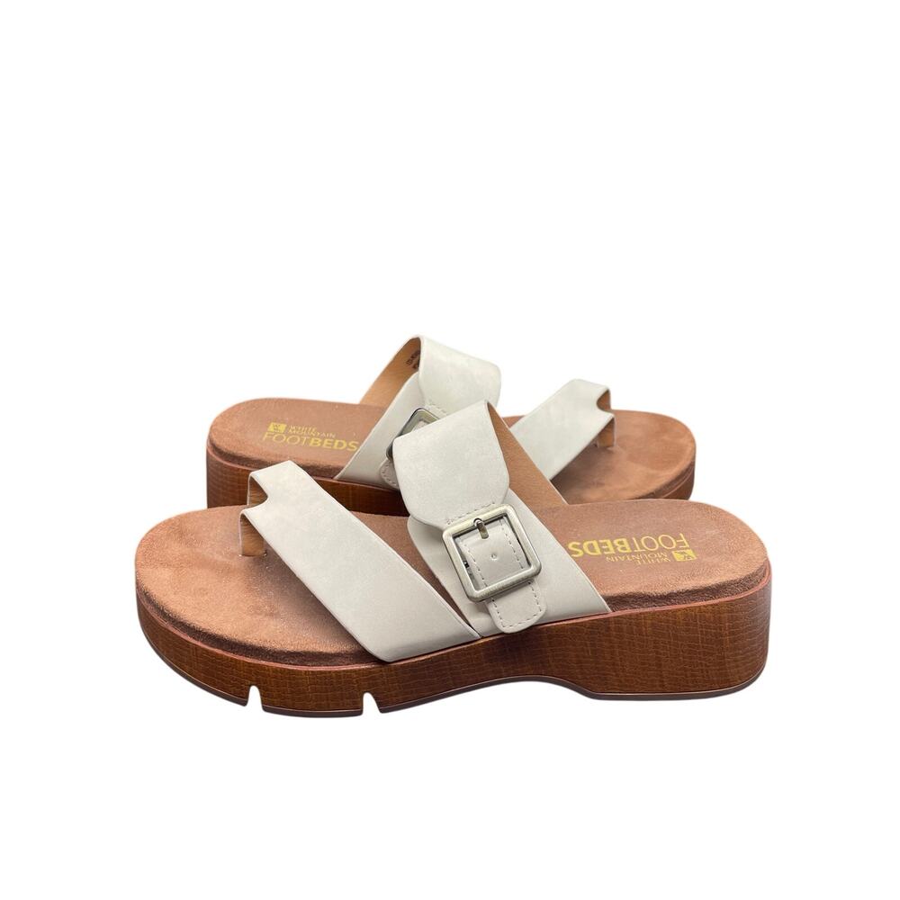 Womens White Mountain Slip-on Sandal Adjustable Buckle Bone Vegan Upper Size 9.5